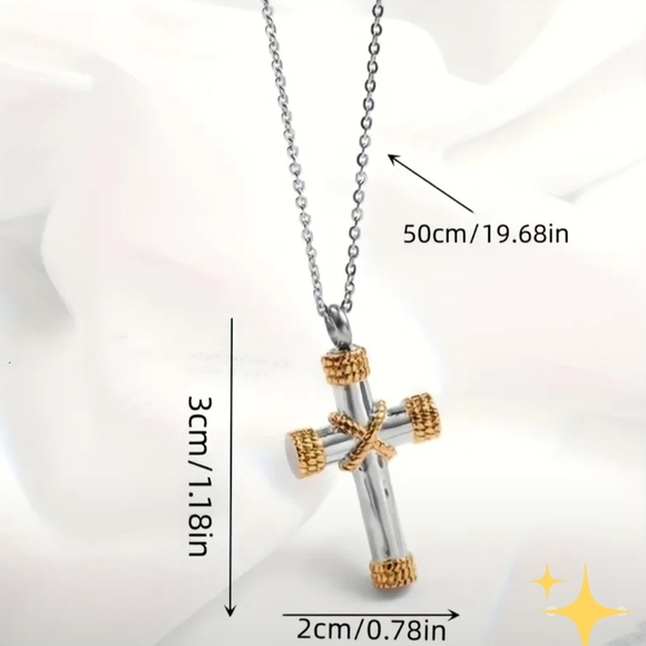 Gold and Silver Urn Cross Pendant Necklace - Picture 2 of 2